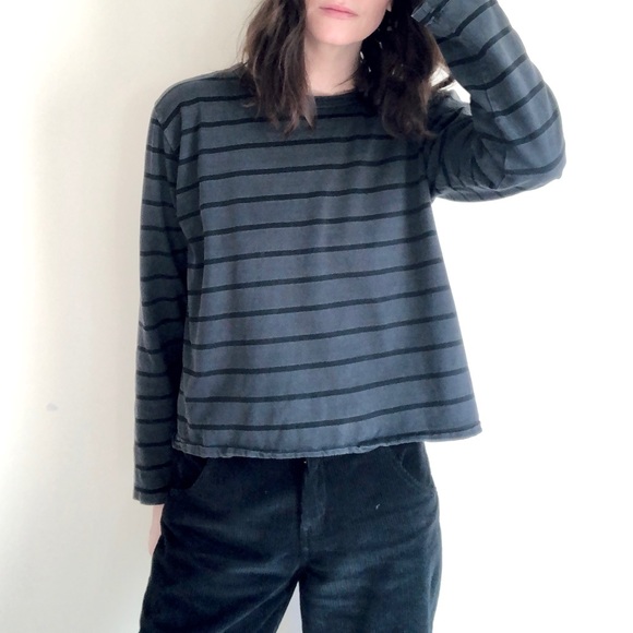 Boxy cotton stripe long sleeve crop - Picture 3 of 15